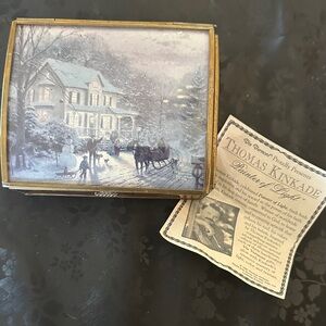 Thomas Kinkade Ensconced Gold-Tone Winter Scene Decorative Trinket Box